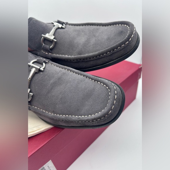 Salvatore Ferragamo Gancini Bit Loafers Men's US 9 D Gray Suede Leather Silver - Picture 10 of 15